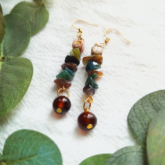Indian Agate Crystal Earrings, Earthy Goblincore Earrings, Woodland Fairy Grunge - Picture 2 of 8